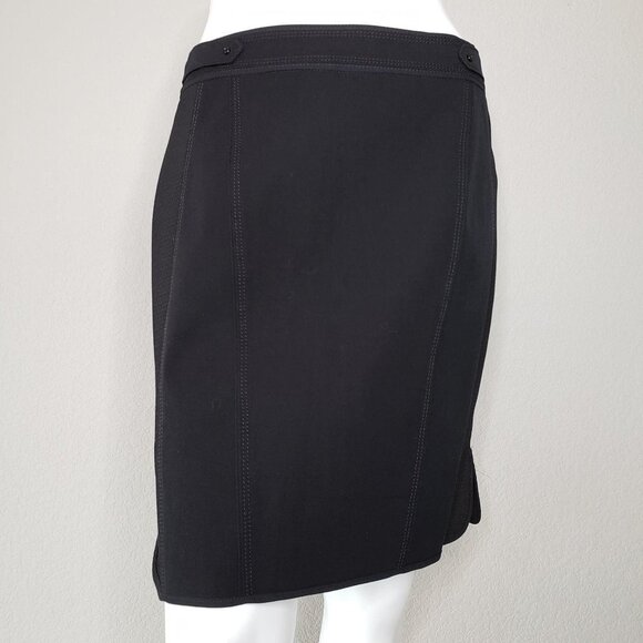 WHBM | Classic Black Mesh Side Panel Cotton Stretch Work Pencil Skirt Women's 6 - Picture 2 of 8